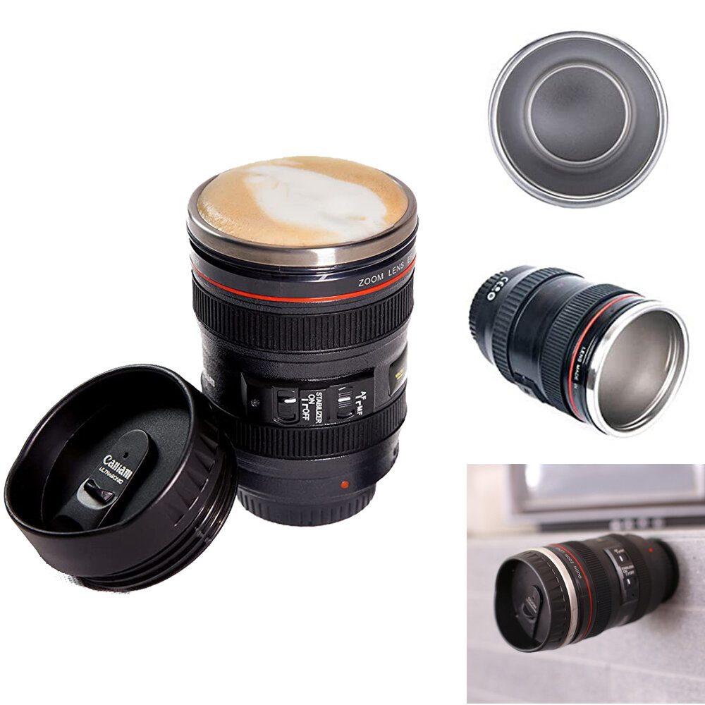 400ML Camera Lens Coffee Mug Stainless Steel Water Cup Photographer Gift Coffee Cup with Sucker for Camping Travel