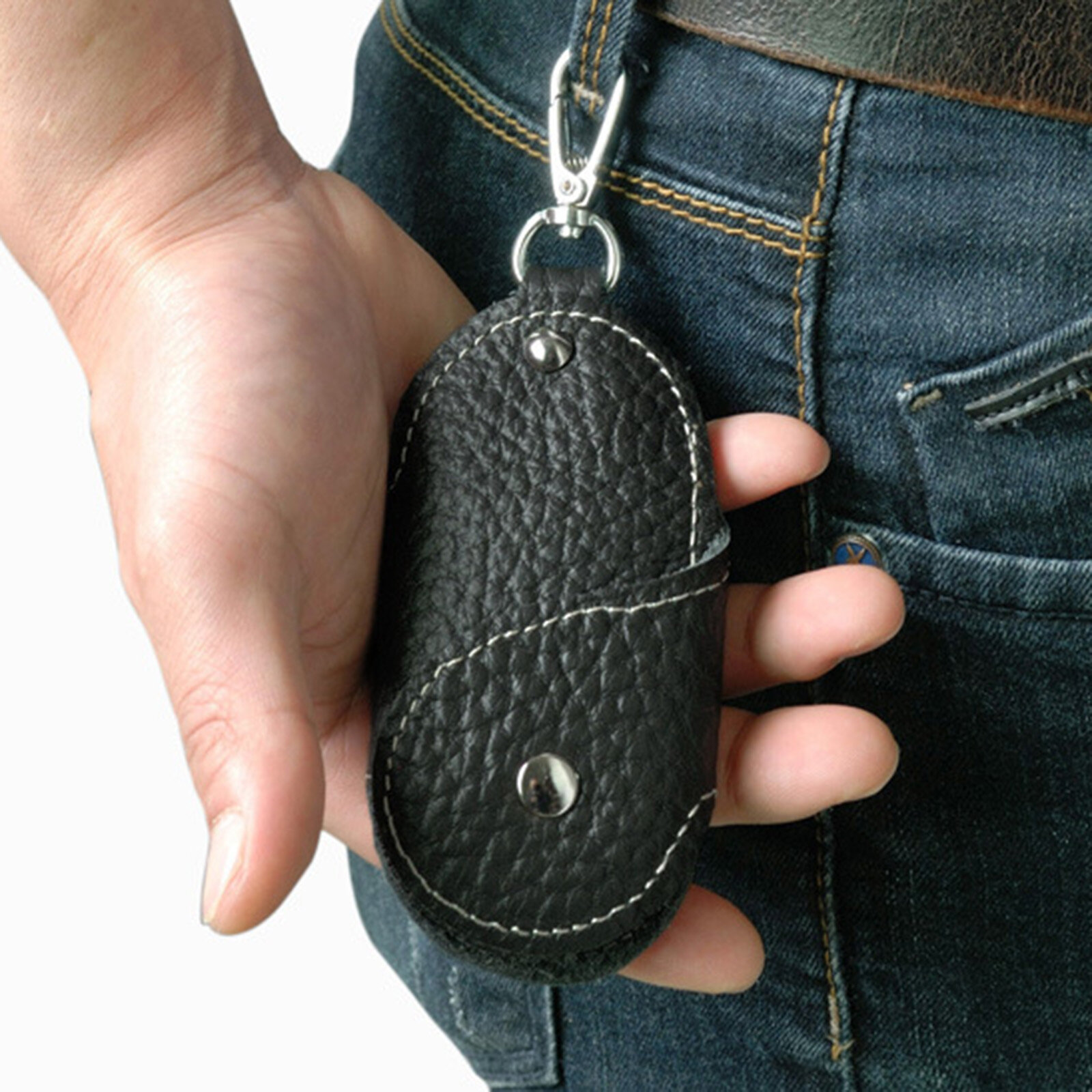 

Menico Men Genuine Leather Vintage EDC Snap Closure Car Key Storage Bag Portable Keychain Wallet