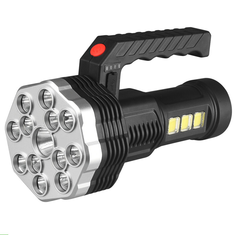 مصباح قوي بقوة 13 ليد مع ضوء جانبي COB متعدد الوظائف قابل لإعادة الشحن عبر USB محمول للاستخدام في الهواء الطلق والمنزل