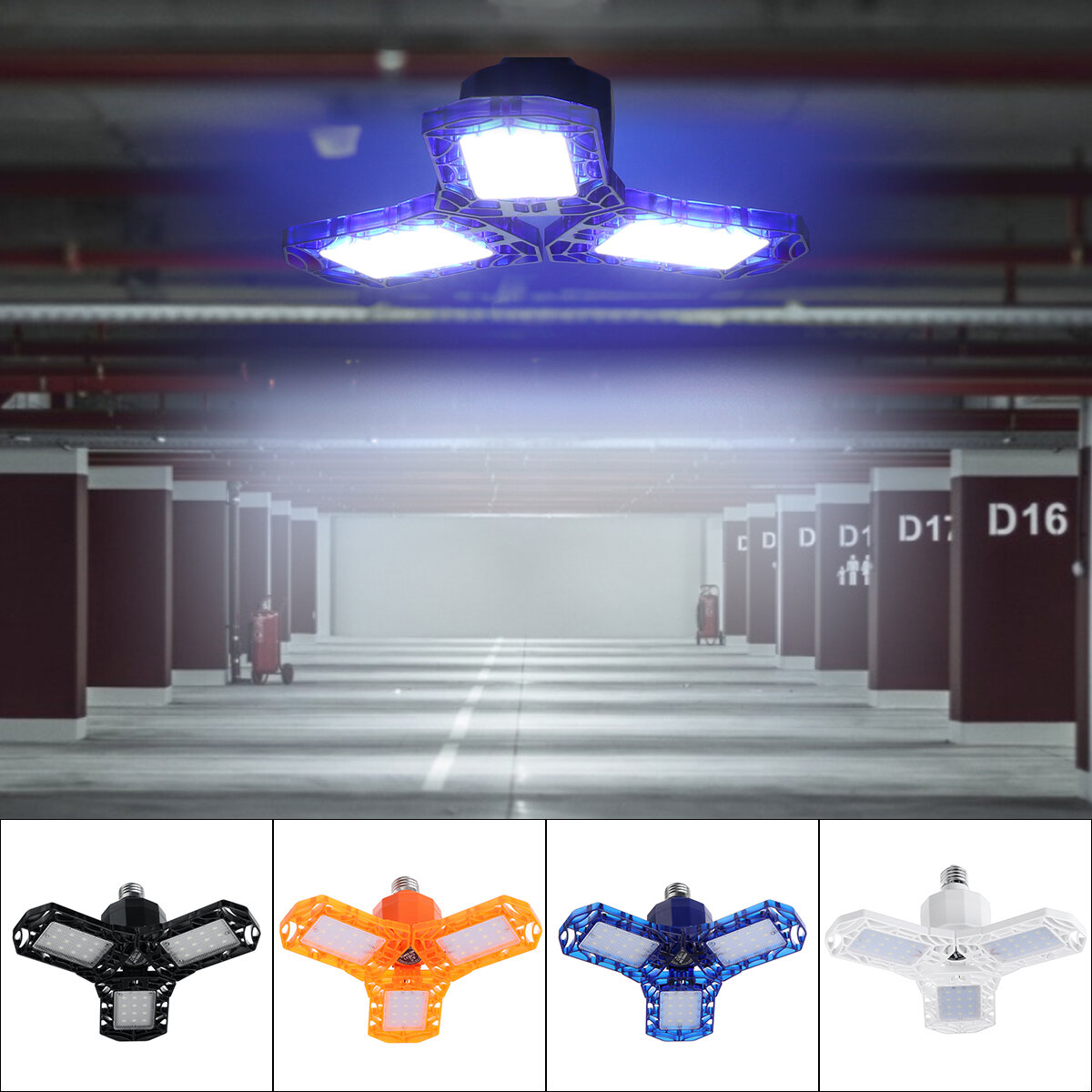E27 LED Garage Light Bulb Deformable Ceiling Fixture Lights Shop Workshop Lamp