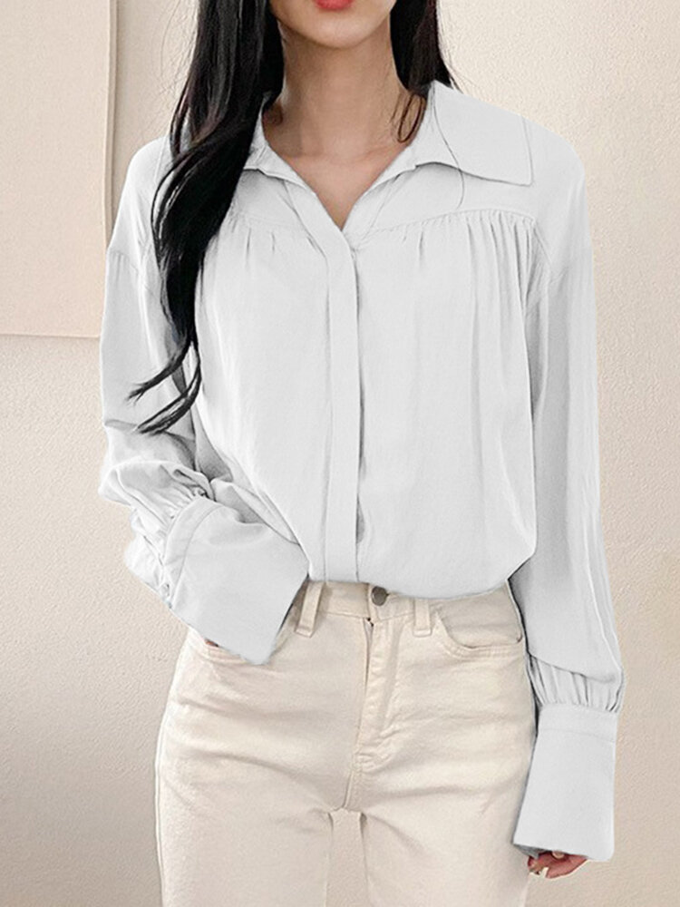 Solid Long Sleeve Lapel Casual Button Front Shirt