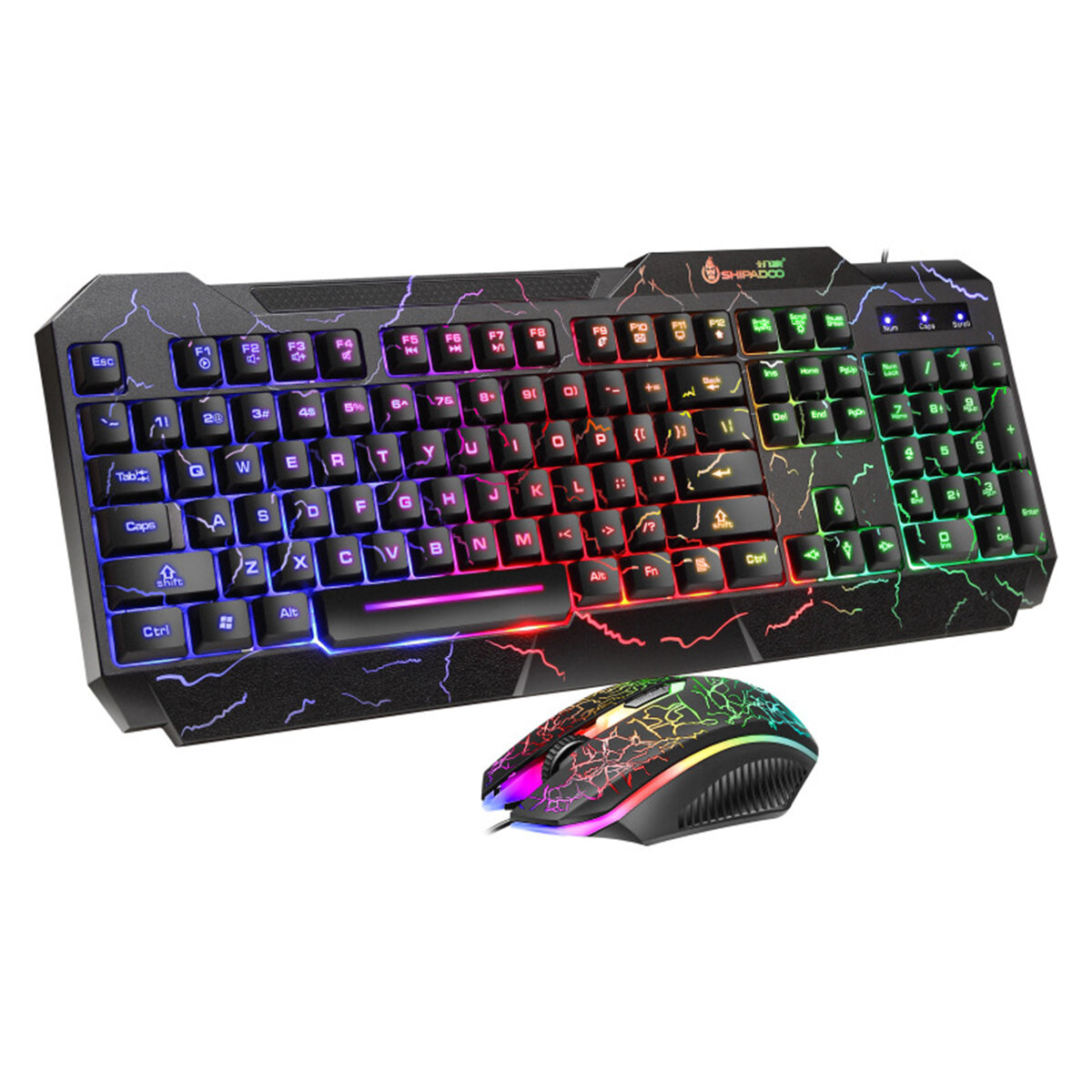 D620 Gaming Keyboard & Mouse Set 104 Keys USB Wired Colorful Crack LED Backlit Gaming Keyboard 1600d