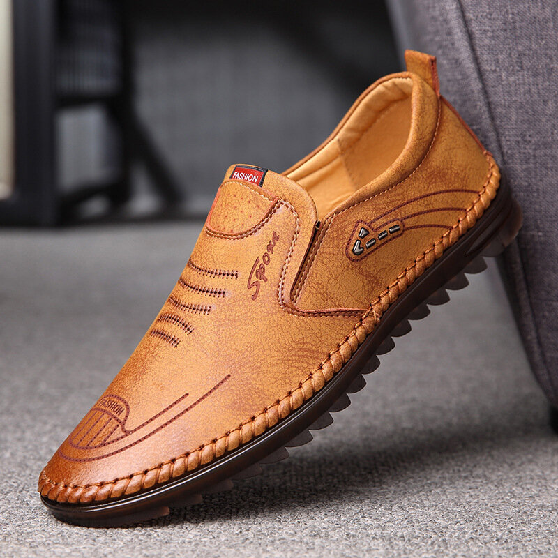 Men Microfiber Leather Slip Resistant Soft Sole Casual Business Loafers