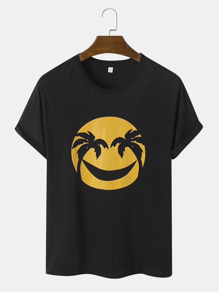Heren Katoenen Glimlach Gezicht Print Sierlijk Vrije tijd Alle Matched T-Shirts