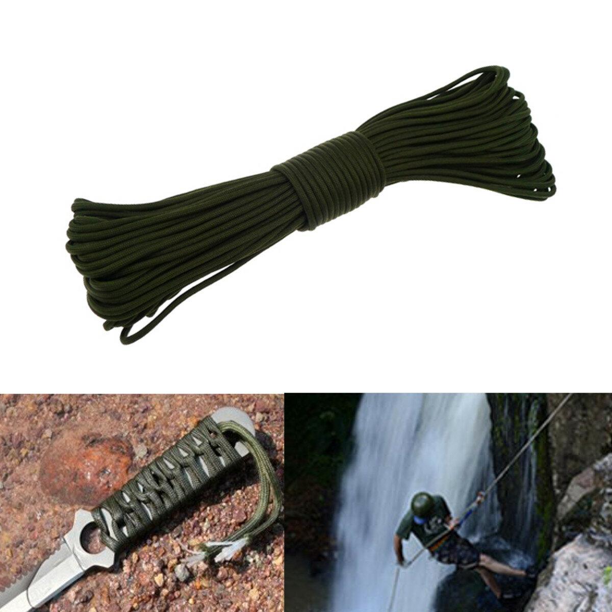 100FT30M 550lb Paracord Parachute Lanyard 7 Strand Core Emergency Army Green Rope