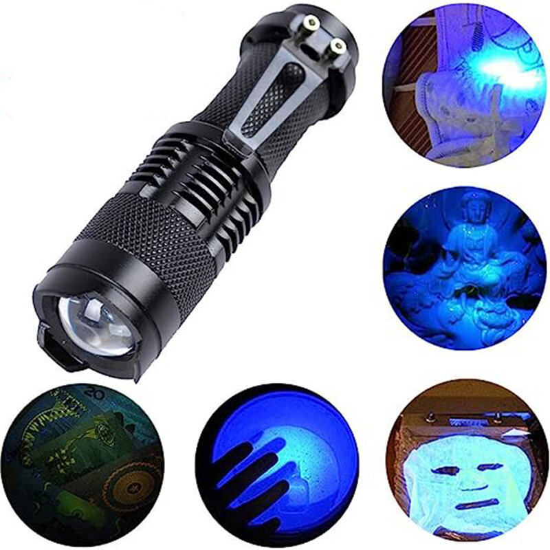 Imagen de Linterna de luz negra UV de 365NM Detector de orina de mascotas Lámpara de linterna UV portátil
