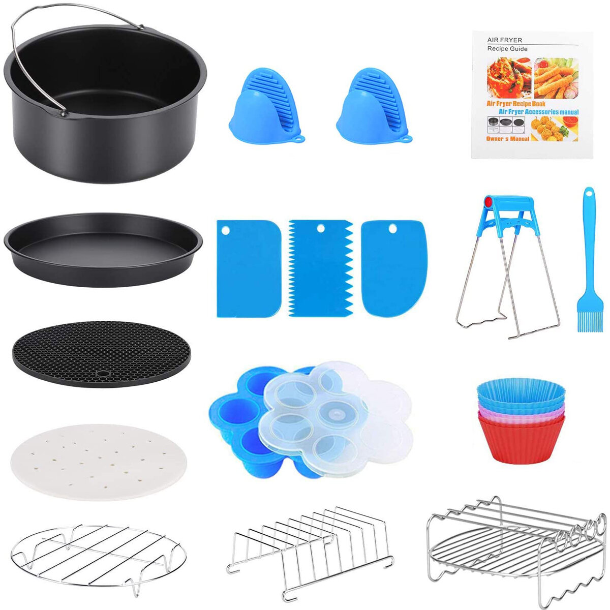 

21Pcs 8" Air Fryer Accessories Baking Cake Pizza Oven Rack Tray Pot Pan
