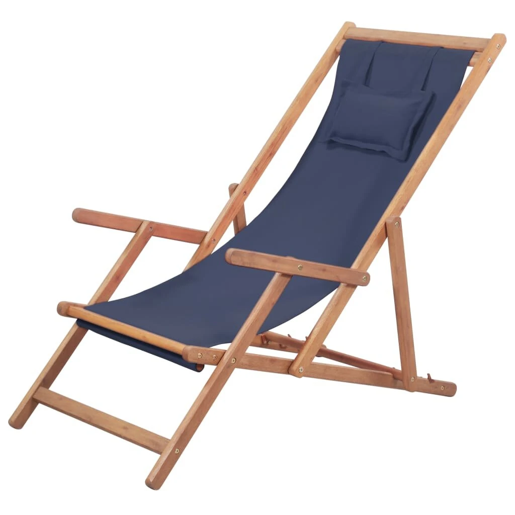 Στα 61,41€ από αποθήκη Ολλανδίας | vidaXL Folding Beach Chair Reckliner Fabric and Wooden Frame Blue