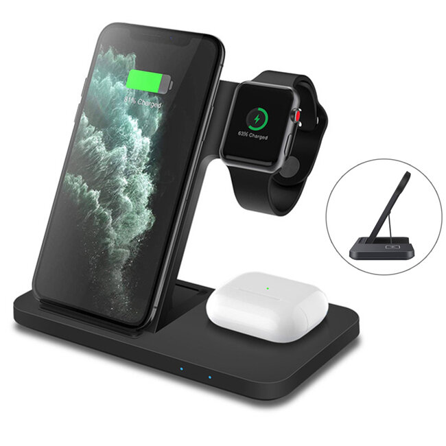 FDGAO 15W 3 in 1 Qi Wireless Charger for iPhone 12 11 Pro XS XR X 8 Fast Charging Dock Station For A