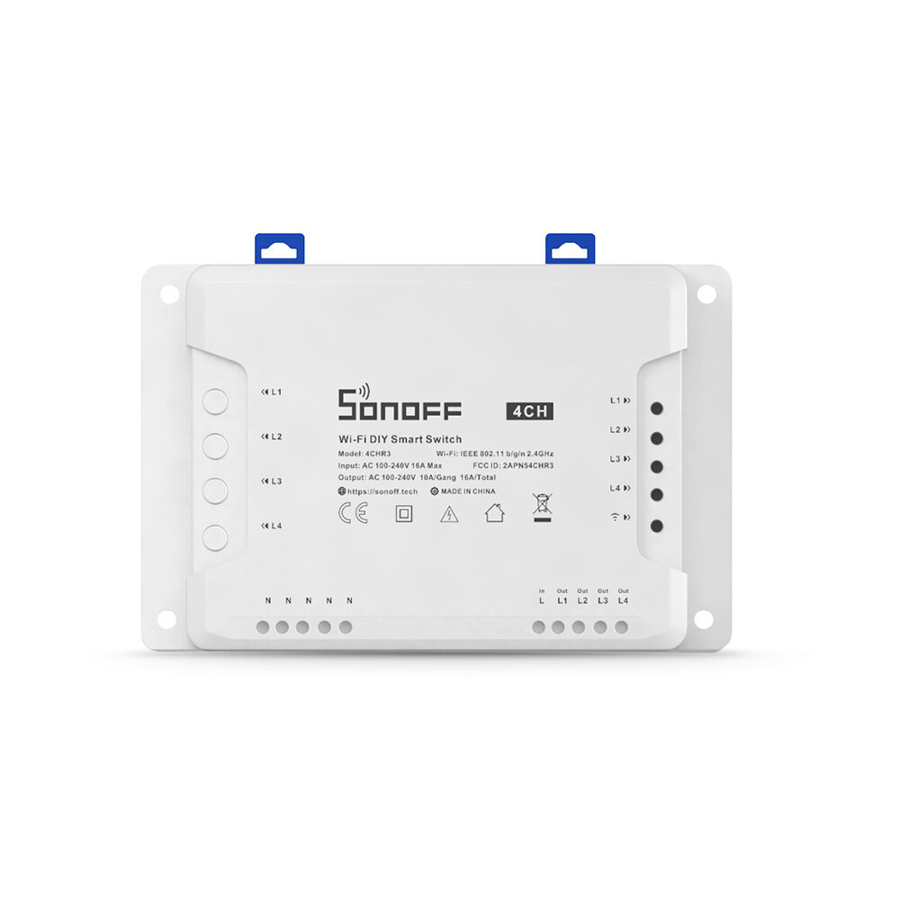 SONOFF 4CH R3 AC100-240V 50/60Hz 10A 2200W 4 Gang WiFi DIY Smart Switch Inching Self-Locking Interlock 3 Working Mode AP