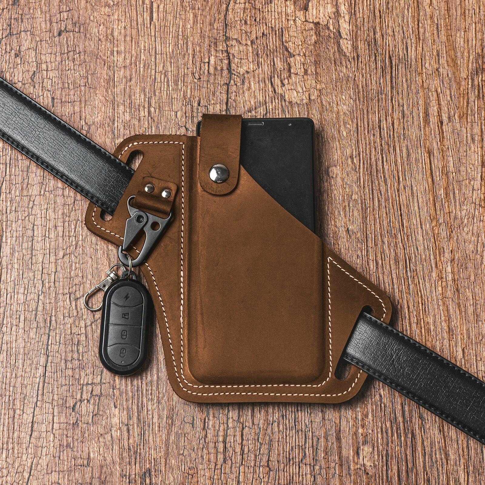 Menico Men Genuine Leather EDC Multitool Mobile Phone Keychain Organizer Waist Belt Bag