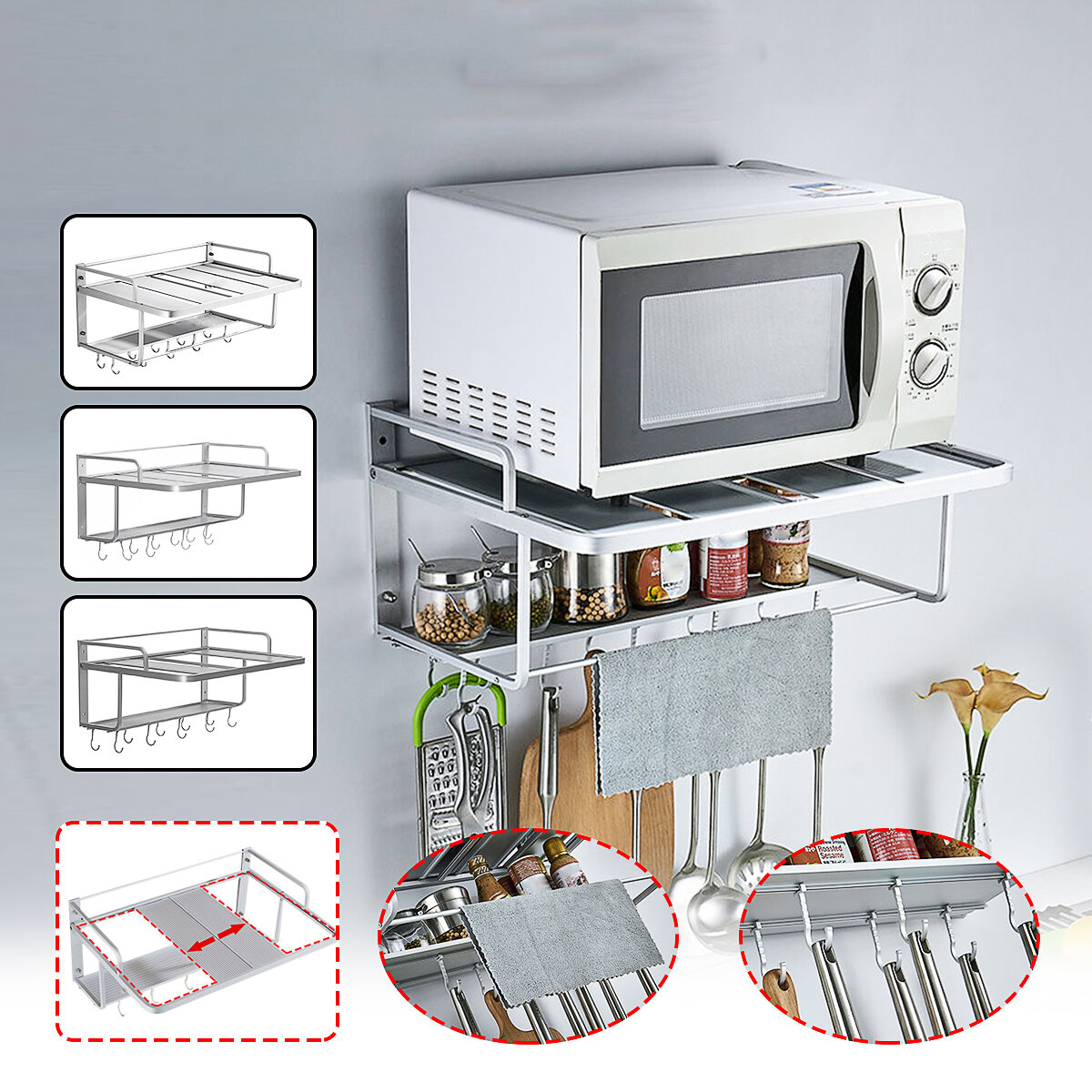 Microwave Shelf Rack Kitchen Shelf Spice Organizer Kitchen Storage Rack Bathroom Organizer
