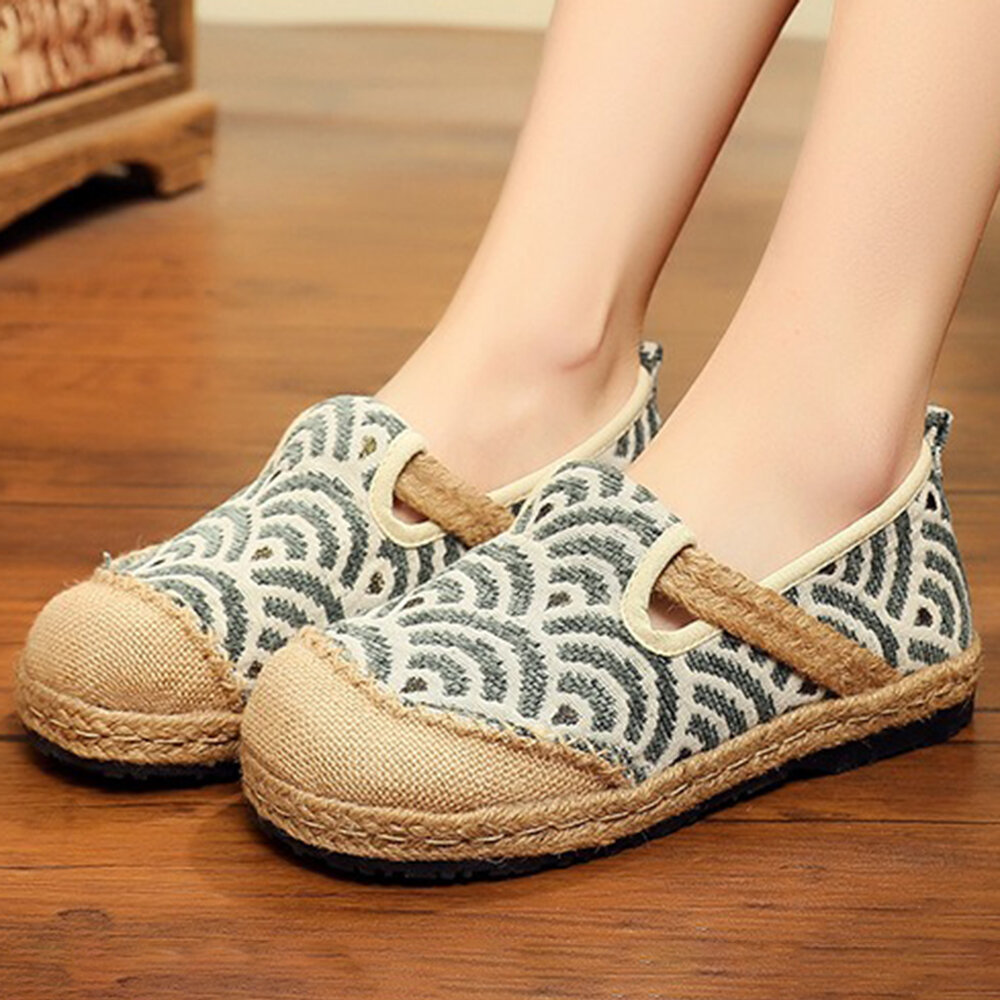 

Women Linen Comfy Wearable Round Toe Casual Espadrille Flat Loafers