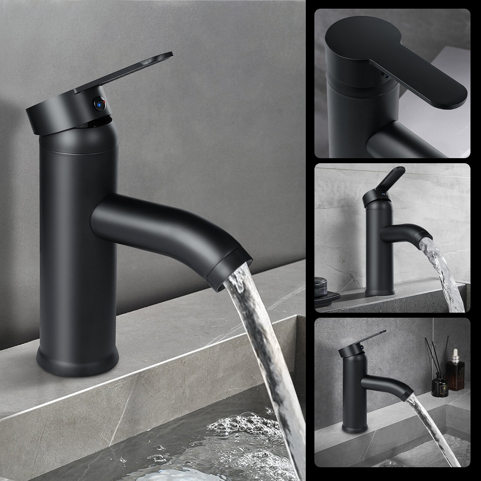 Black Bathroom Faucet Hot Cold Water Sink Mixer Tap Stainless Steel Paint Basin Faucets Single Hole Tapware