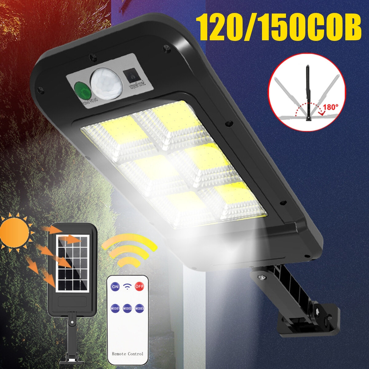 PIR Motion Sensor Solar Power LED Street Light Outdoor IP67 Garden Yard...