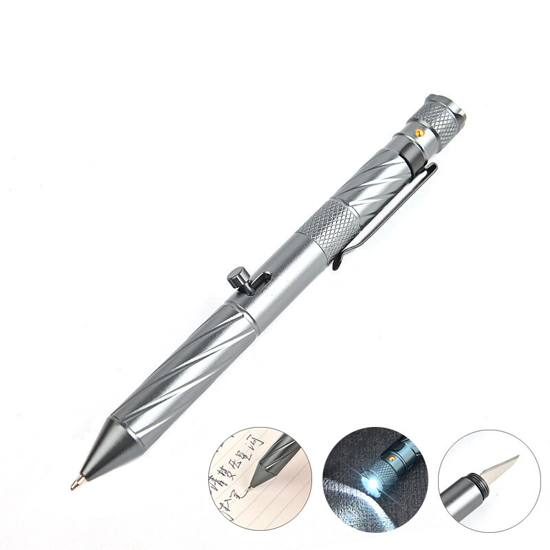 IPRee® Taktischer Stift mit Wolframstahlkopf, Glasbrecher, Taschenlampe, Messer, Nachfüllung tragbar für Camping und Reisen