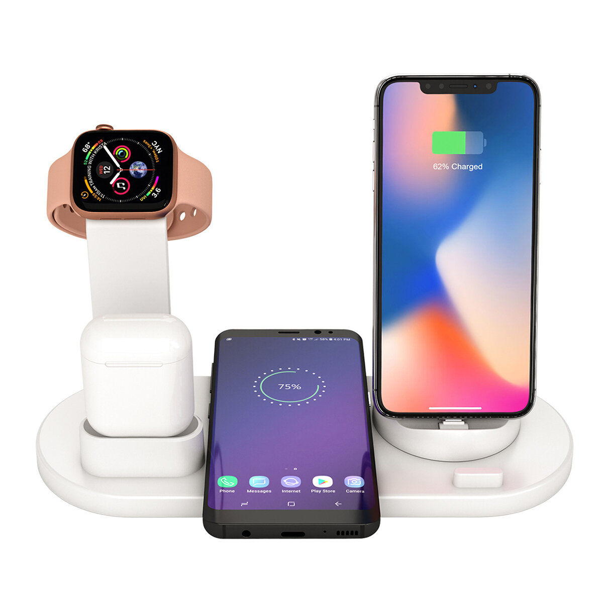 Bakeey 4 in 110Wワイヤレス充電器スタンドforAirpods Pro for Apple Watch for Samsung Galaxy S21 Note S20 ultra Huawei Mate40 P50 OnePlus 9 Pro for iPhone 12 Pro Max
