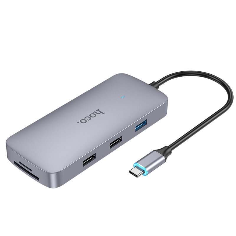 

HOCO HB32 8 in 1 Type-C Docking Station USB-C Hub Splitter Adaptor with USB2.0*2 USB3.0 PD100W USB-C 4K@30Hz HDMI 100M R