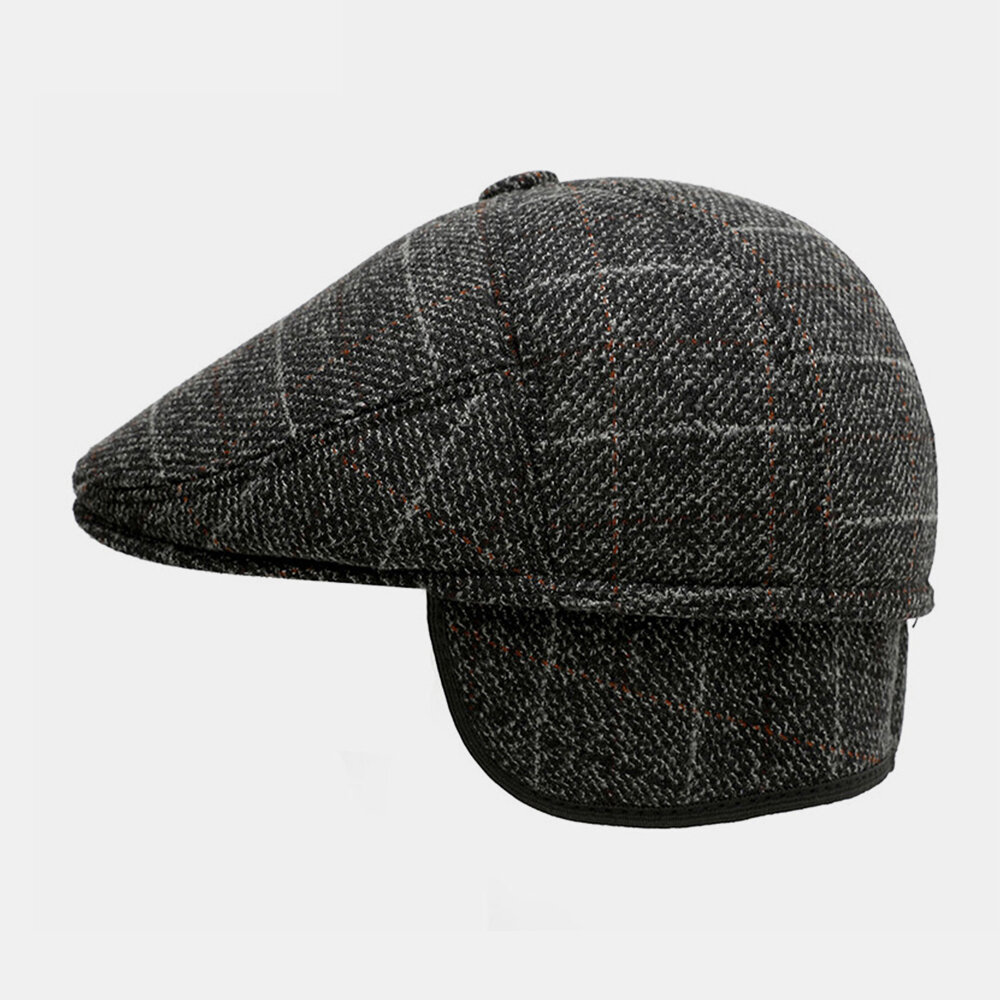 MenWoolen Ear Protection Keep Warm Lattice Pattern Casual Forward Hat Beret Hat