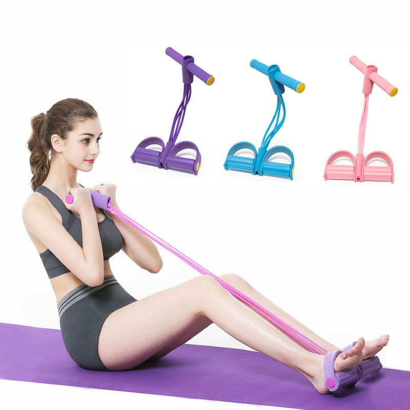 

4-Tubes Resistance Bands Latex Pedal Exerciser Sit-up Pull Rope Elastic Bands Yoga Pilates Exercise Tools