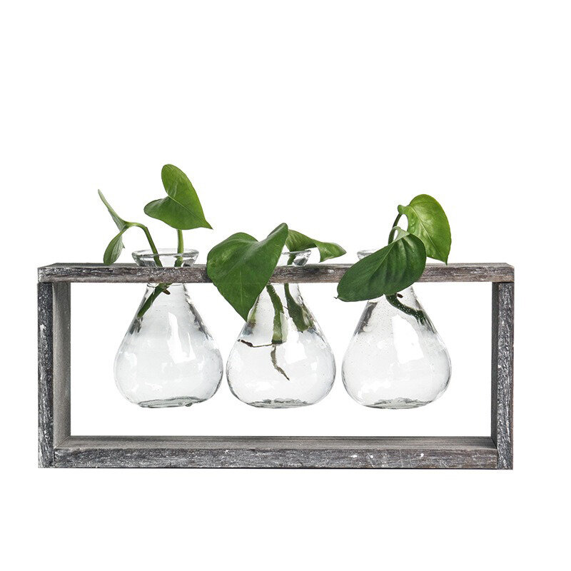 Hout en glas Creatieve hydrocultuur woonkamer decoratie Bloempot plantenvaas