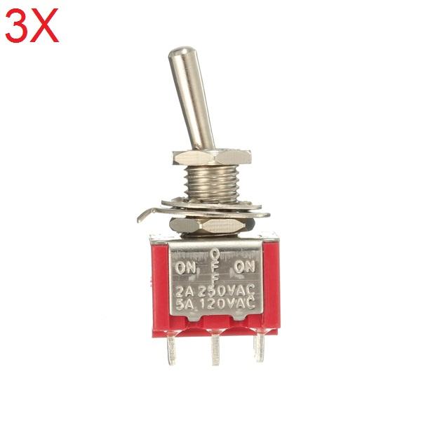3pcs Red Toggle Switch DPDT On-Off-On 6 PINs 3 Position 5A 120Vac /2A 250Vac