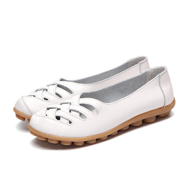 Hollow out leather loafers moccasin casual flat shoes Sale - Banggood.com
