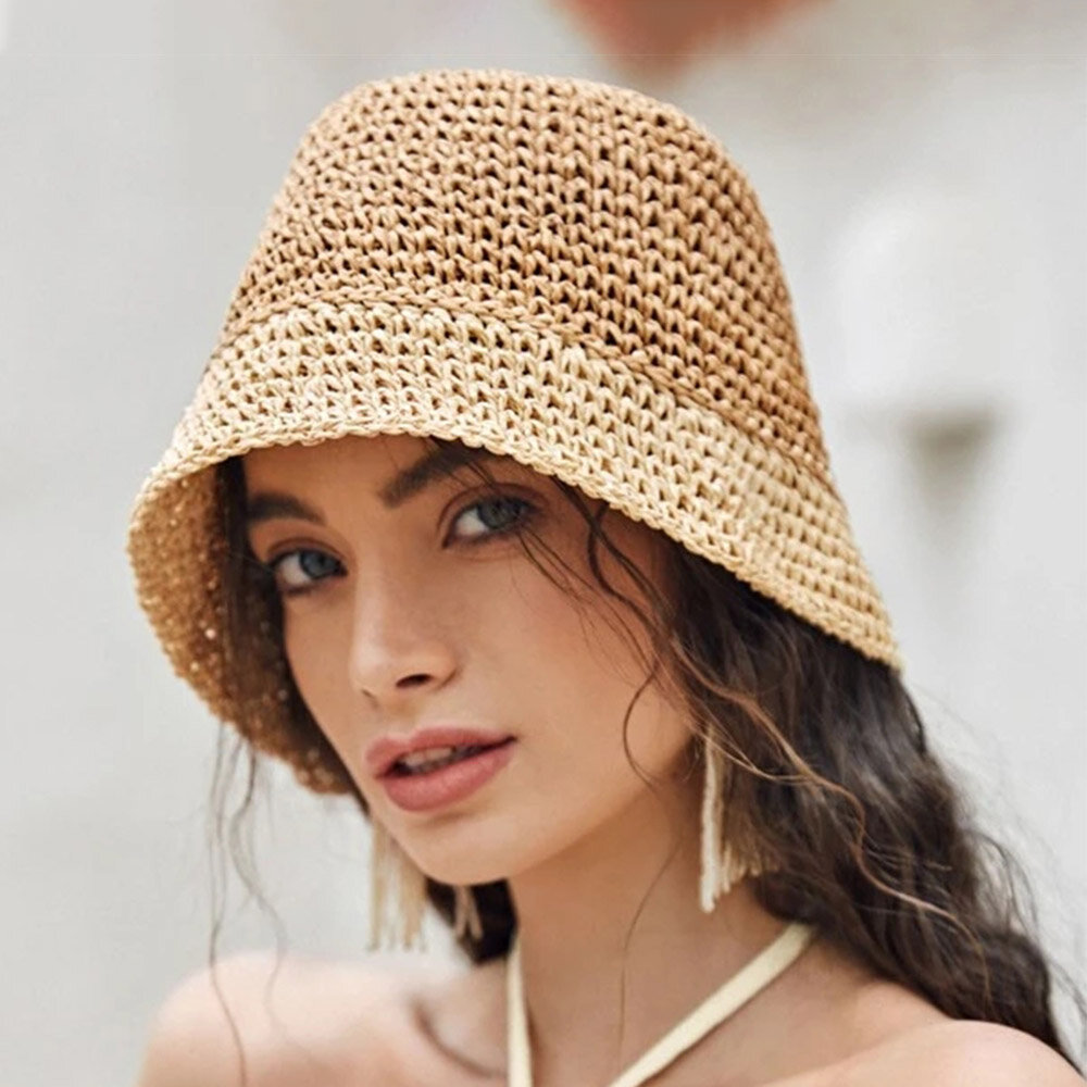 

Women Color-match Dome Short Brim Fashion Sun Protection Straw Hat