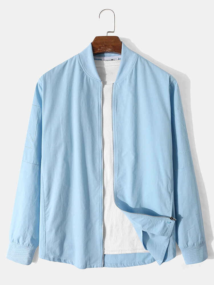 Men 100% Cotton Solid Color Zipper Long Sleeve Casual Jackets