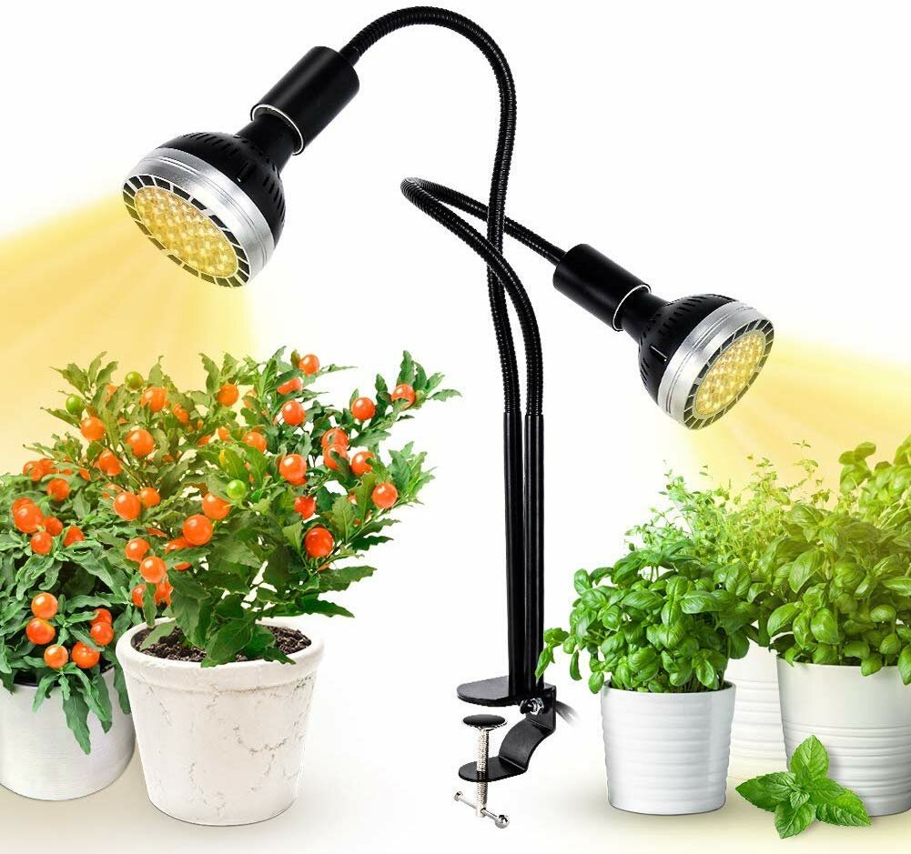 RELASSY AC100V-240V 300W 60LED Dual Head Full Spectrum LED Grow Light for Indoor Plants, Daisy Chain, Dimmable Knob, Sun