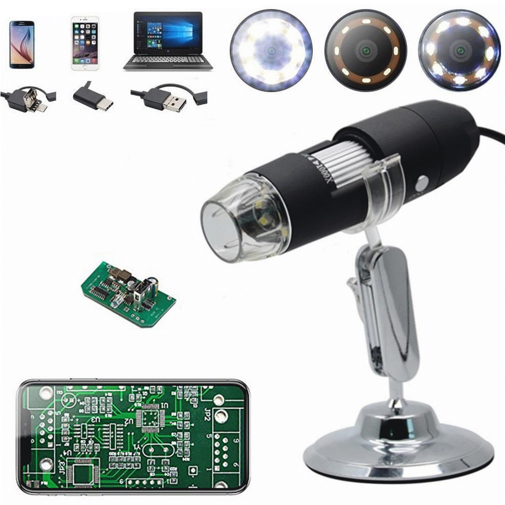 DANIU HD 2.0MP 1000X 3 IN 1 USB Android Type-c Microscope Stereo Electronic Digital Microscope 1920*1080P Resolution For Mac Android Windows Vista System