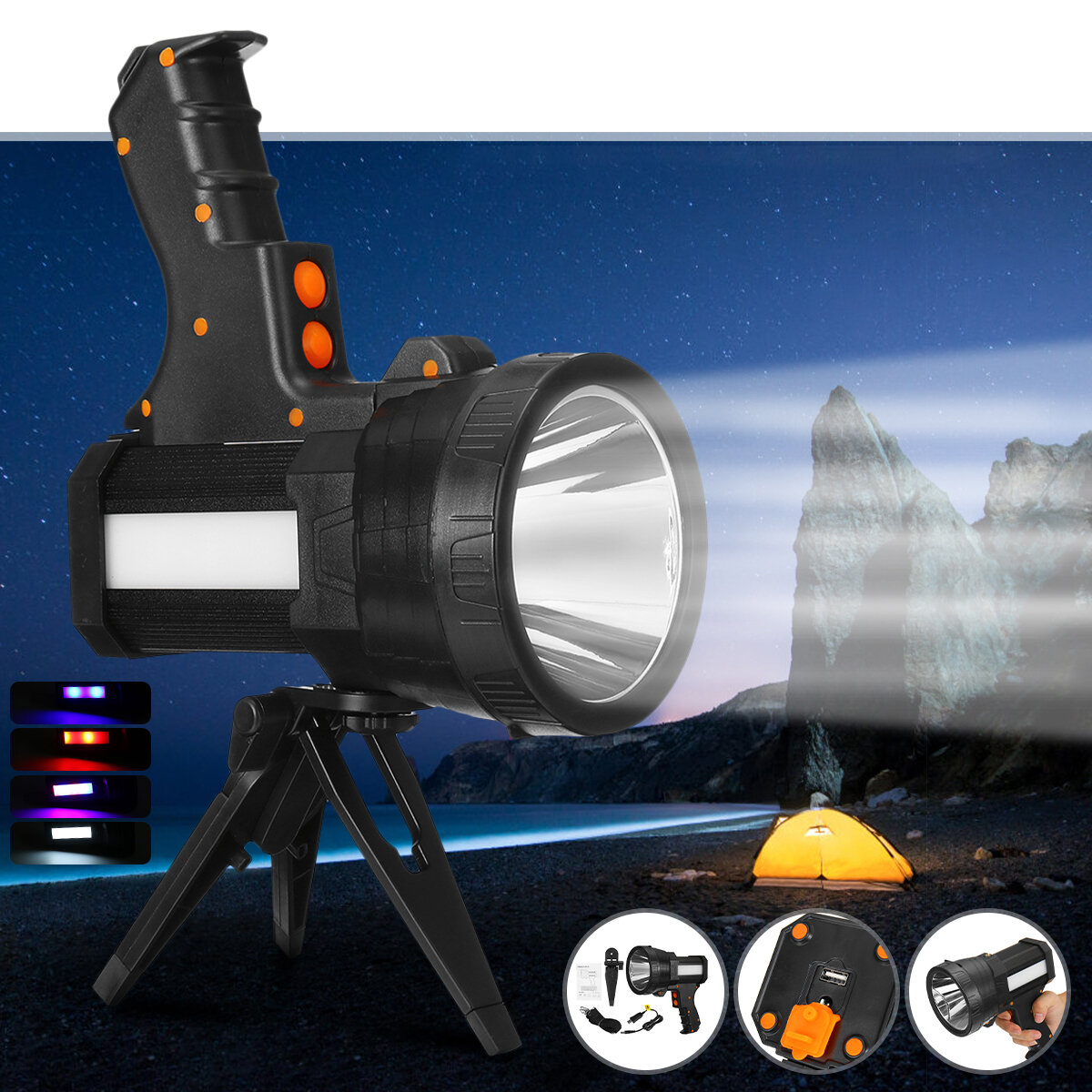 

L2 Strong LED Spotlight with Tripod USB Rechargeable Powerful Searchlight Portable Handle Flashlight For Camping Hunting