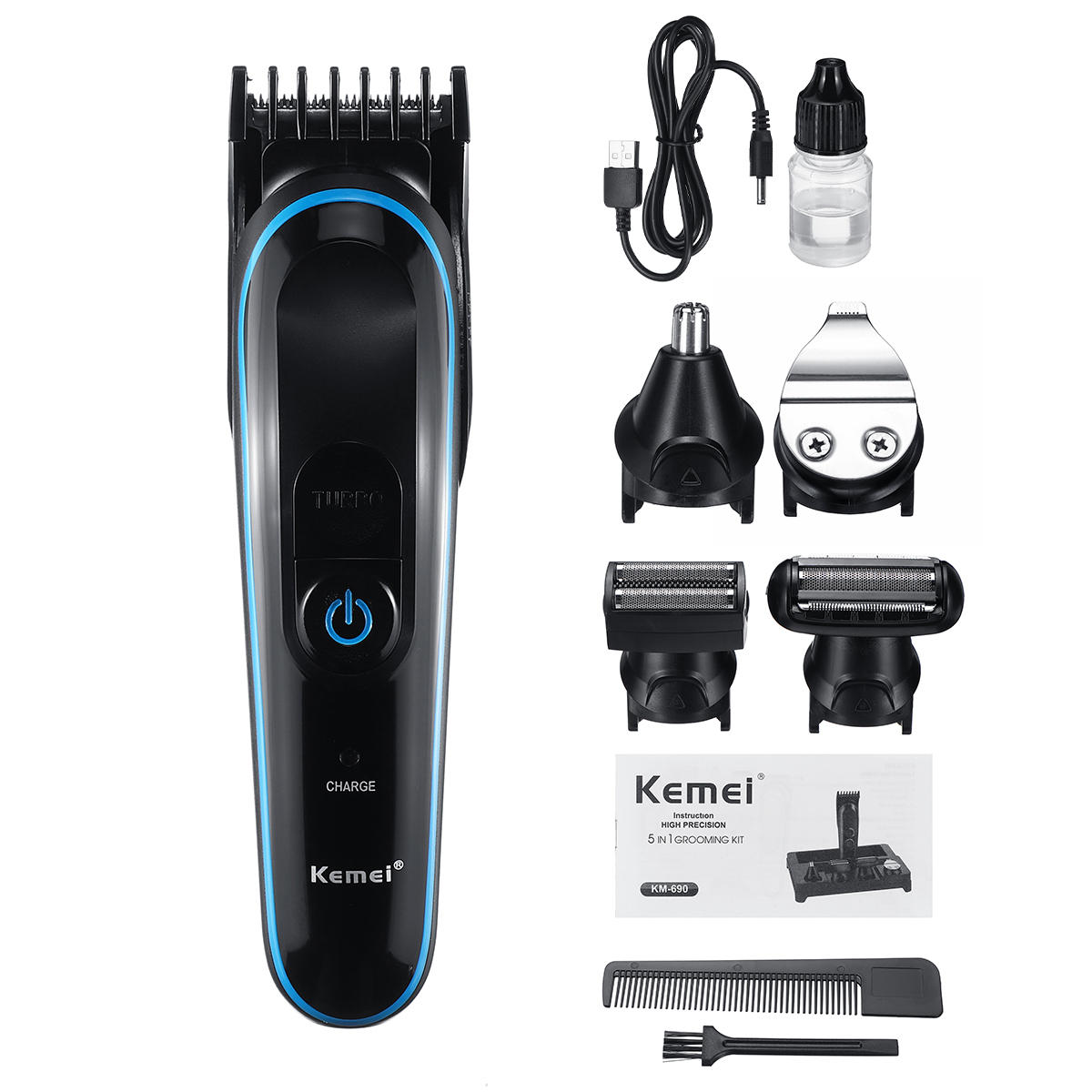 KM-690 5 In 1 Professional Full Set Multi-function Hair Clipper Razor Bald Nose Hair Lettering Razor