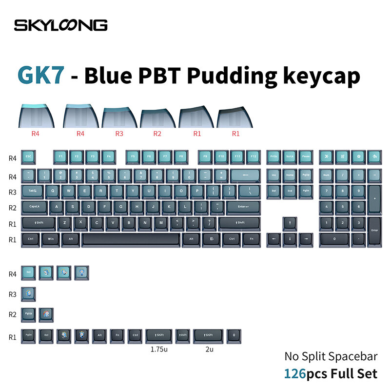 SKYLOONG GK7 126PCS Mechanical Keyboard Keycaps Set Blue PBT Pudding Backlit Key Cap For DIY Customized 61/87/104/108 Ke