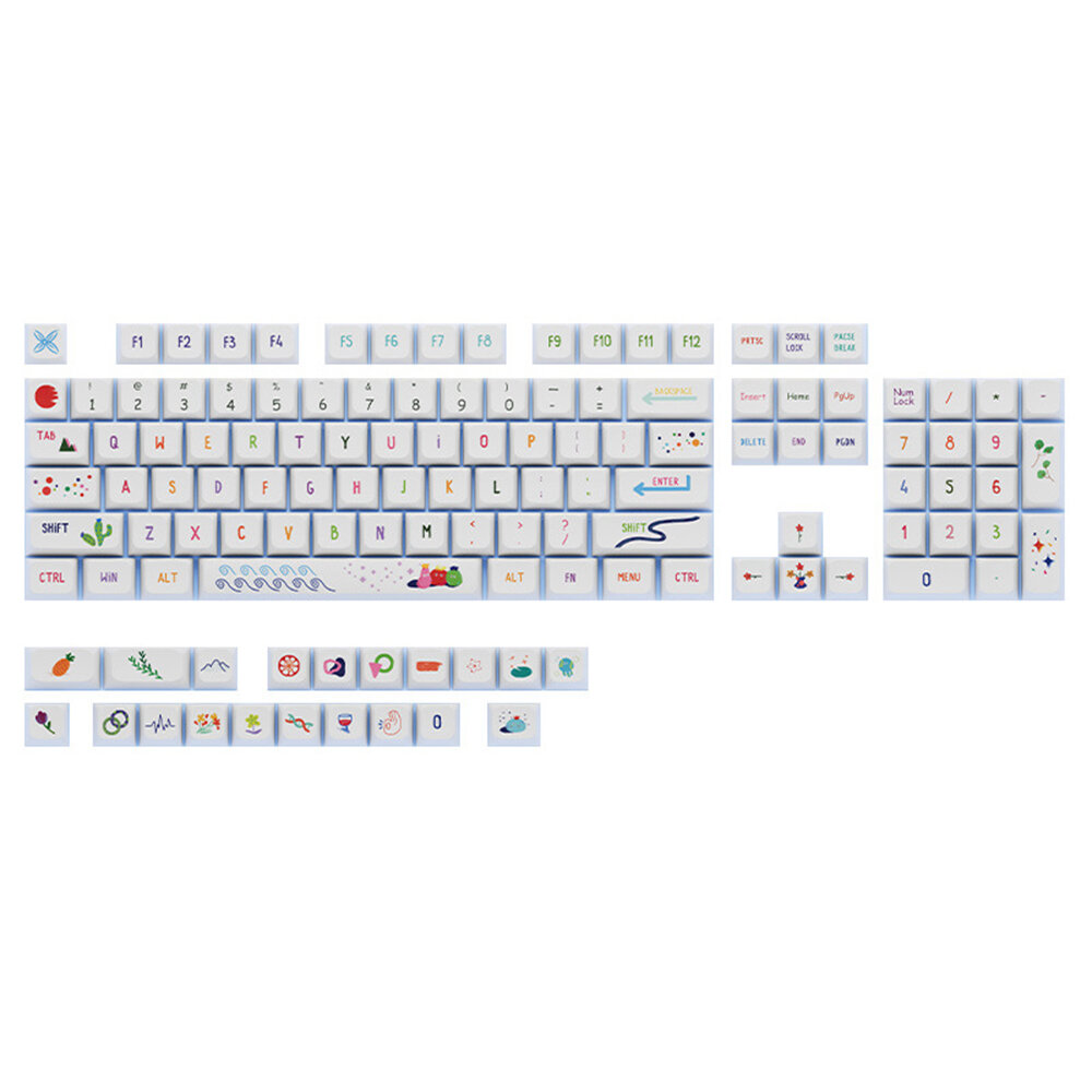 123 Keys Summer Painting Keycap Set XDA Profile Sublimation PBT Custom Keycaps for Mechanical Keyboards