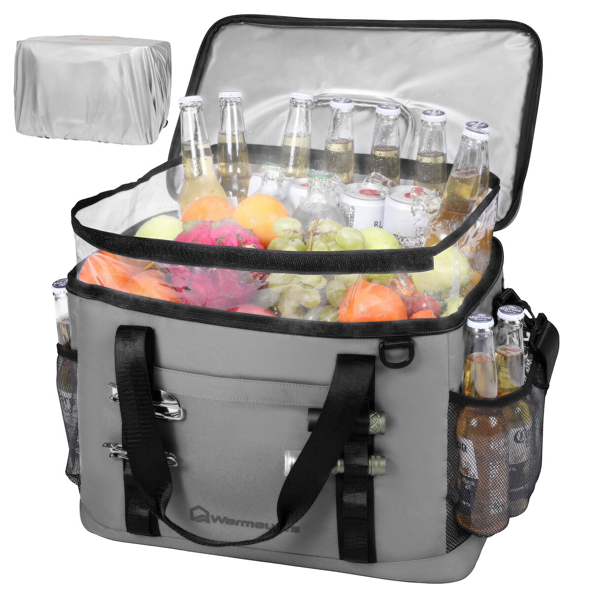 WARMOUNTS Backpack Cooler Insulated 75 Cans w/ Insulating Cover, Upgraded Leakproof Soft Cooler Backpack 2 Compartment f