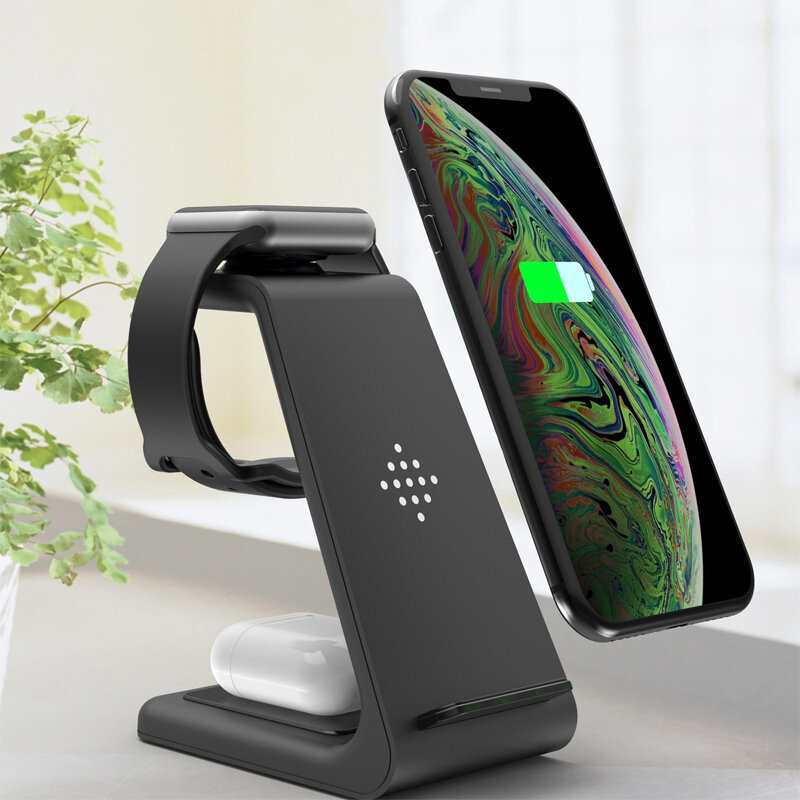 Bakeey 10W 3 in1Qi高速充電スタンドiPhone 11Pro Xr Xs Max Apple Watch 1用ワイヤレス充電器2 3 4 iWatch 5 4 TWS AirPods