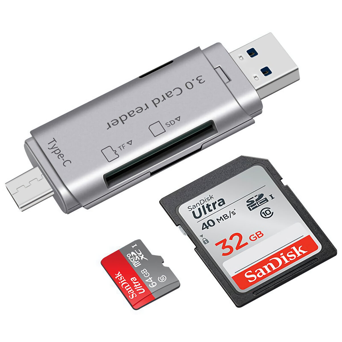 

4-в-1 Type-C Устройство чтения карт памяти SD / TF Mini USB 3.0 Устройство чтения карт памяти OTG Мобильный телефон Устр