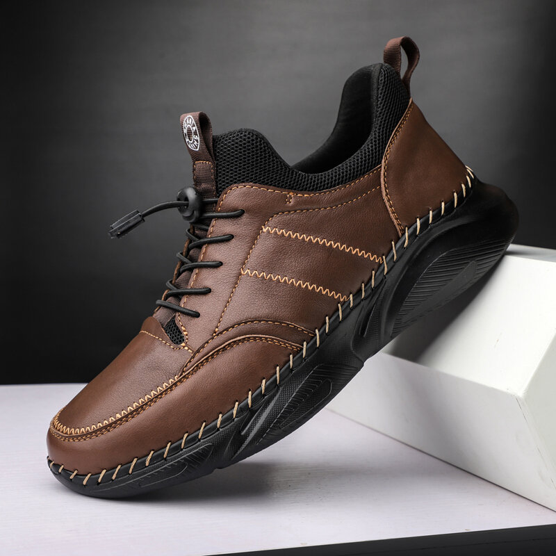 55% OFF on Men Cowhide Leather Light Weight Non Slip Soft Casual Sport Shoes