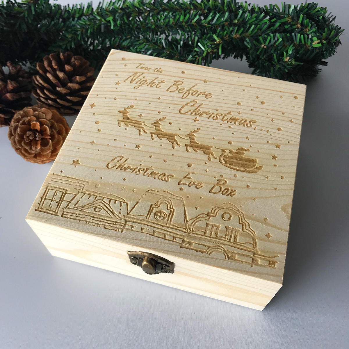Christmas Eve Box Engraved Wooden Decorations Wood Gift Xmas Childrens Wooden Christmas Eve Box Chri