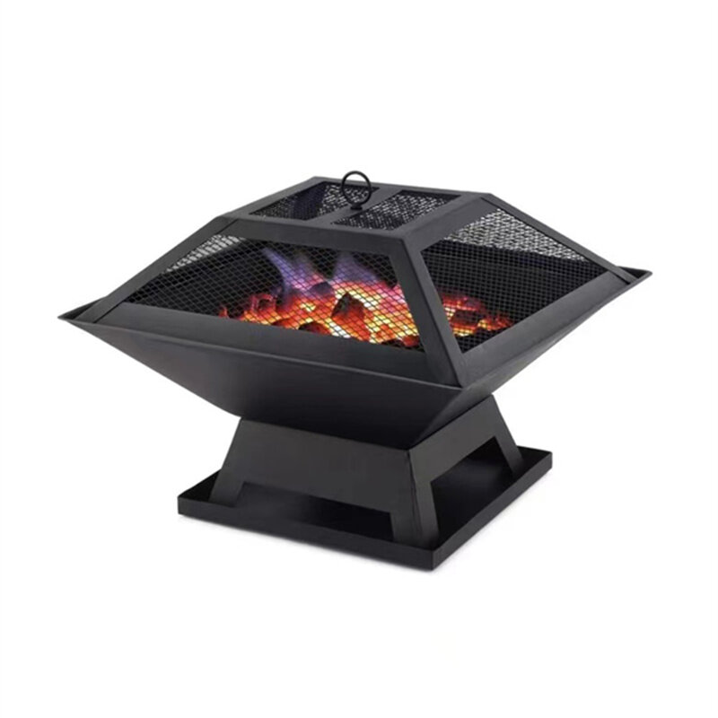 [USA Direct] Quadratischer BBQ-Grill für den Außenbereich, Gartenheizung, tragbarer Feuerkorb, beauftragtes Barbecue-Brazier, Holzofen, warm, 8222