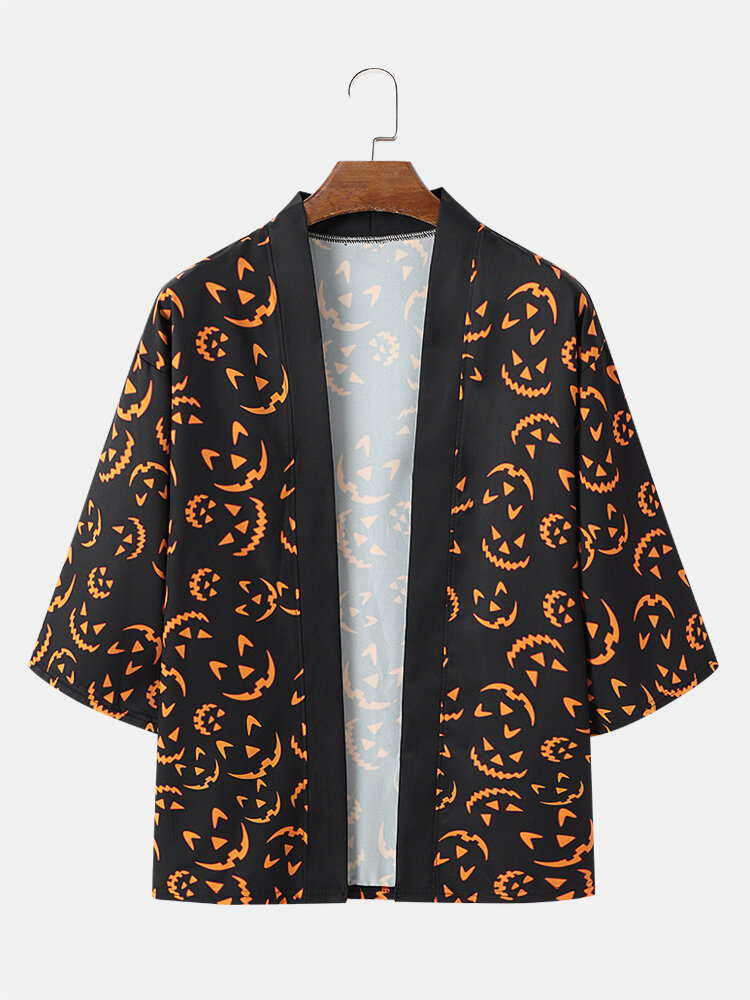 Mens Evils Smiley Face Graphic 3/4 Sleeve All Matched Kimonos
