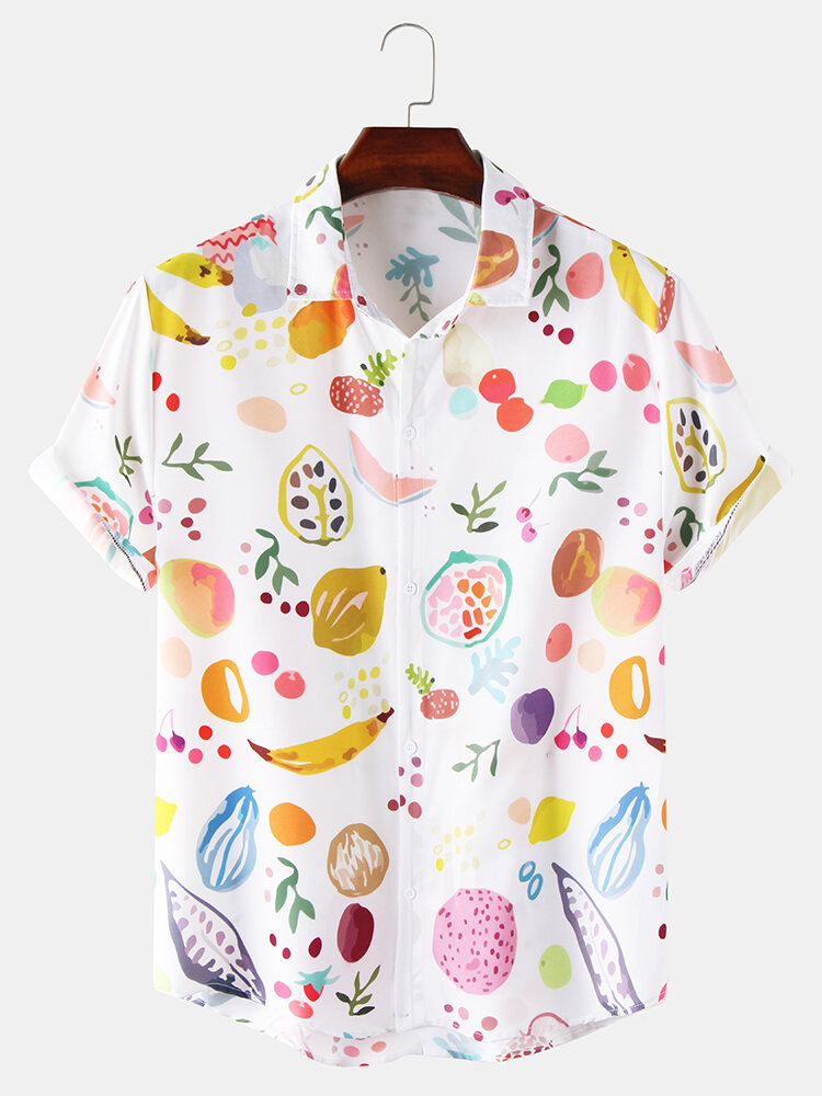 Heren Casual Colorful Fruitprint Reverskraag Leuke shirts met korte mouwen