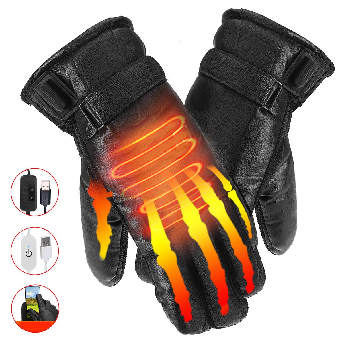 1 Pair Winter Heated Gloves USB Rechargeable Electric Thermal Insulated Gloves for Winter Sports Cli