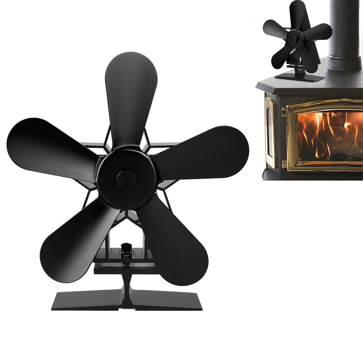 5 Blades 1350RPM Fireplace Fan Winter Warm Heat Powered Saving Stove Fan Christmas Home Thermal Fan