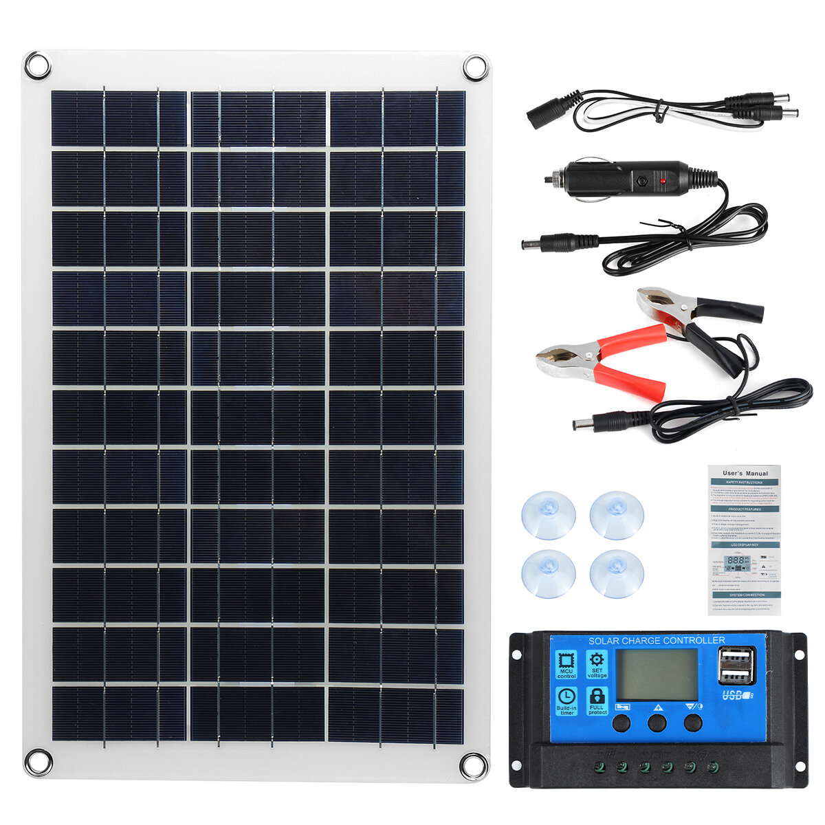 

Max 100W Protable Solar Panel Kit Dual DC USB Charger Kit Single Crystal Semi-flexible Solar Power Panel w/ None/10A/30A