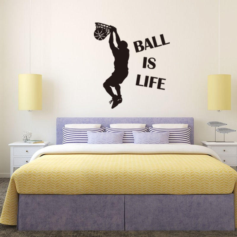 

1PC Hot Sale Wallpaper Ball Is Life Playing Basketball Sport Wall Sticker for Kids Rooms Mural Decor Decal Removable PVC