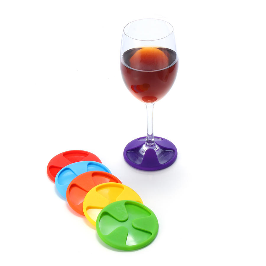 6 Pcs 3 In 1 Silicone Wine Glass Charms Stemware Coaster Cup Covers Drinks Makers
