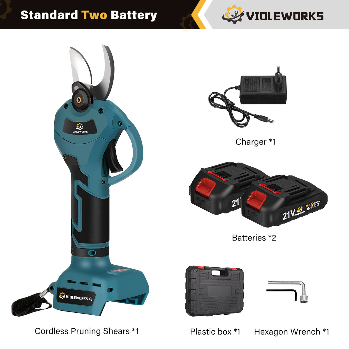 best price,violeworks,21v,brushless,pruning,shears,with,1500mah,batteries,eu,discount