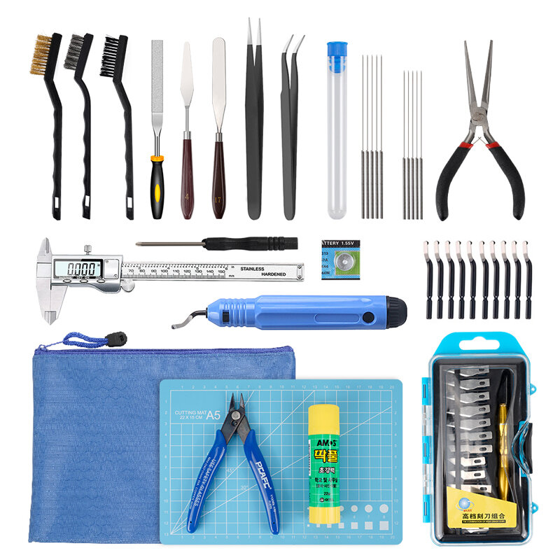 Kingroon 3D printer tool kit, 3D printing accessories including deburring tool, digital caliper, art knife set, pipe cut